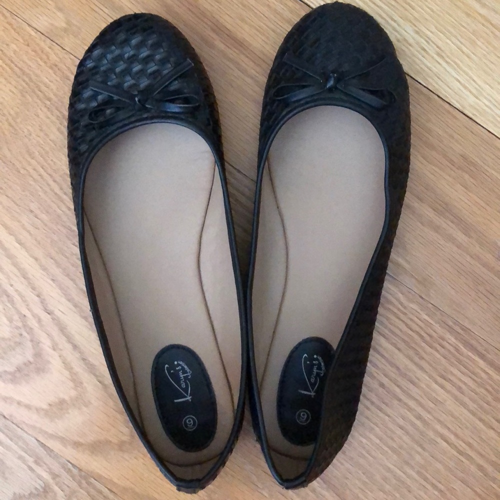 Black woven flats